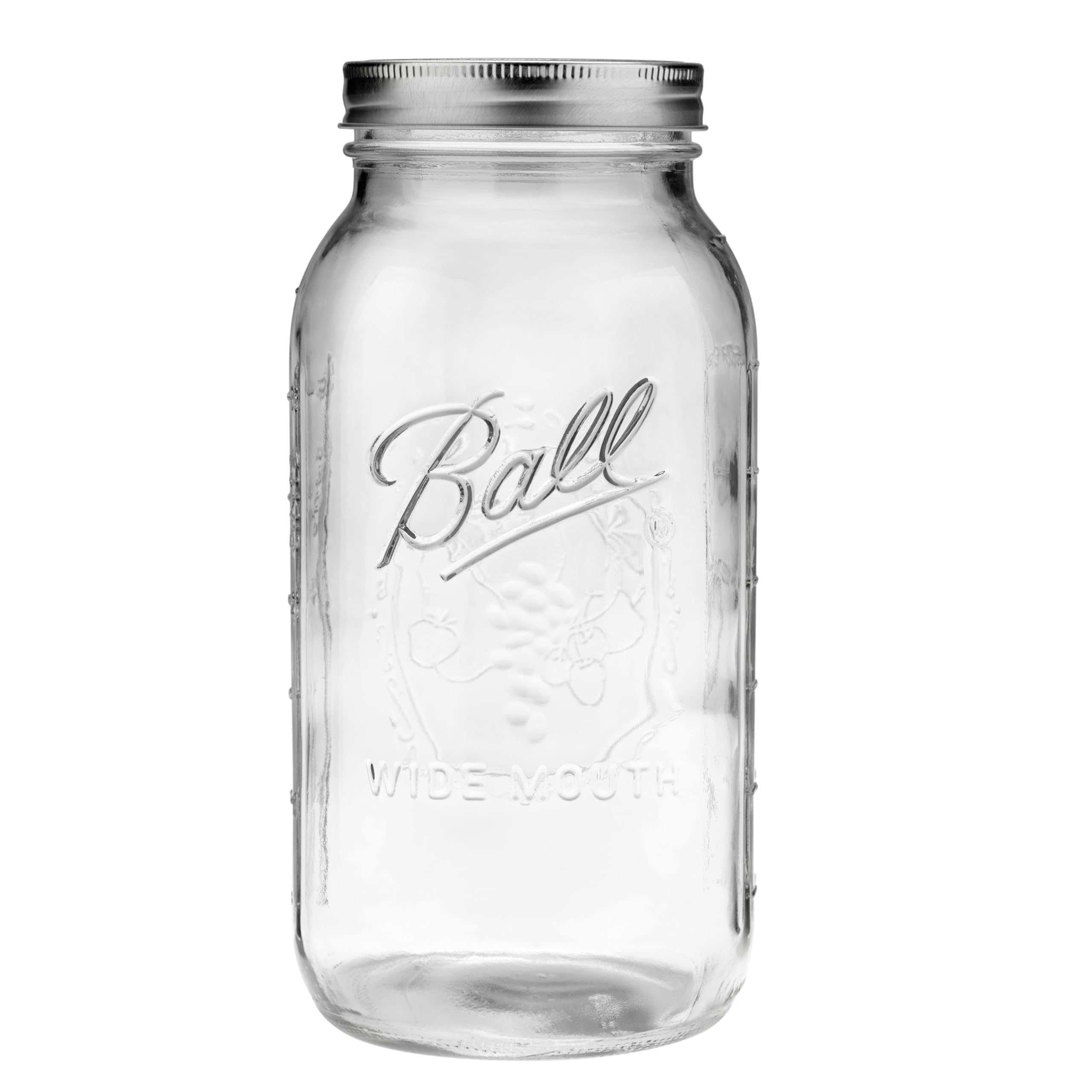 Ball wide-mouth 64oz jar features measuring lines for precise portioning during prep.