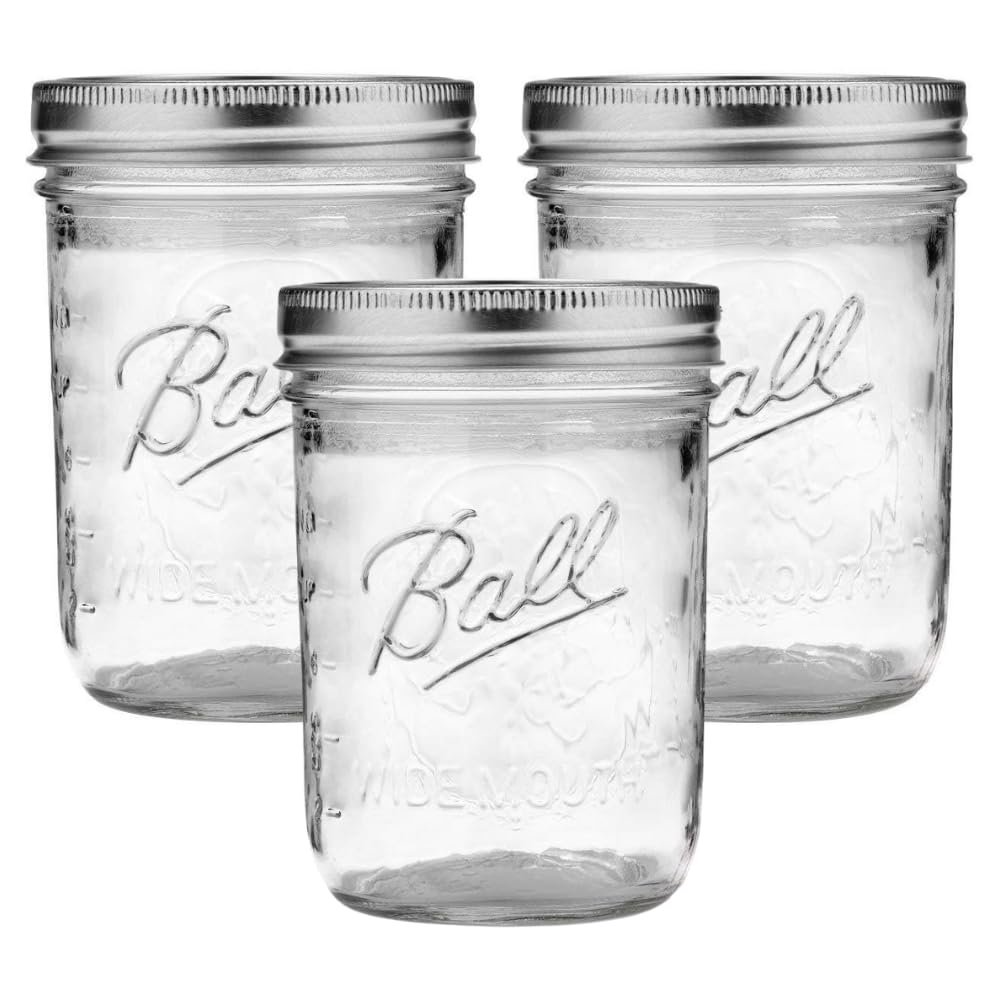 Ball wide mouth 16oz jar front view, ideal for canning