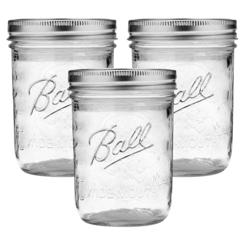 Ball wide mouth 16oz jar front view, ideal for canning