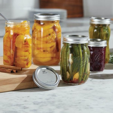 Ball wide-mouth jar filled with jam ready for gifting