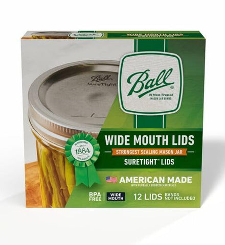 Ball Wide Mouth Lids pack view shows 24 lids for batch prep.