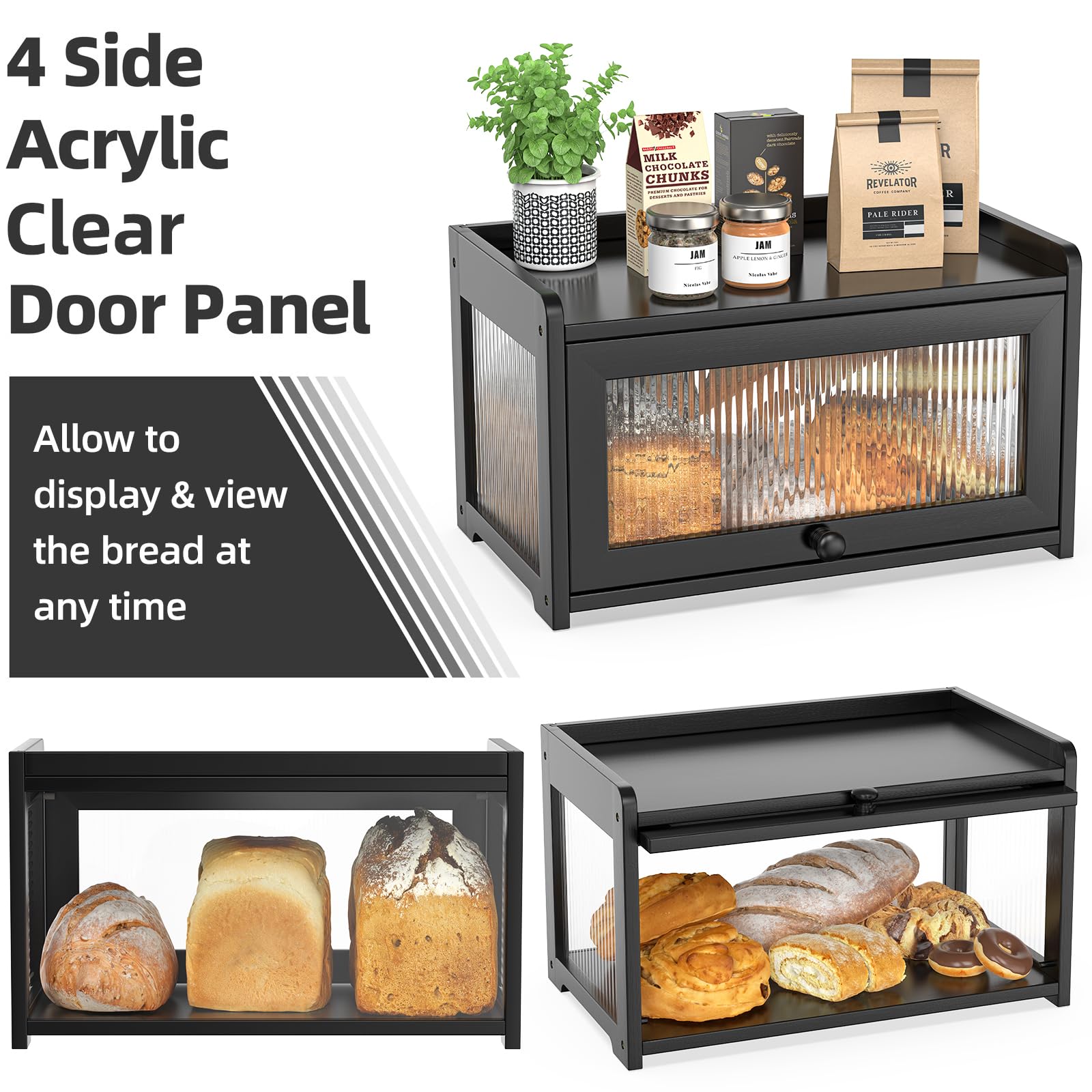 BAMBANG bread box back clear panel provides panoramic view of baked treats