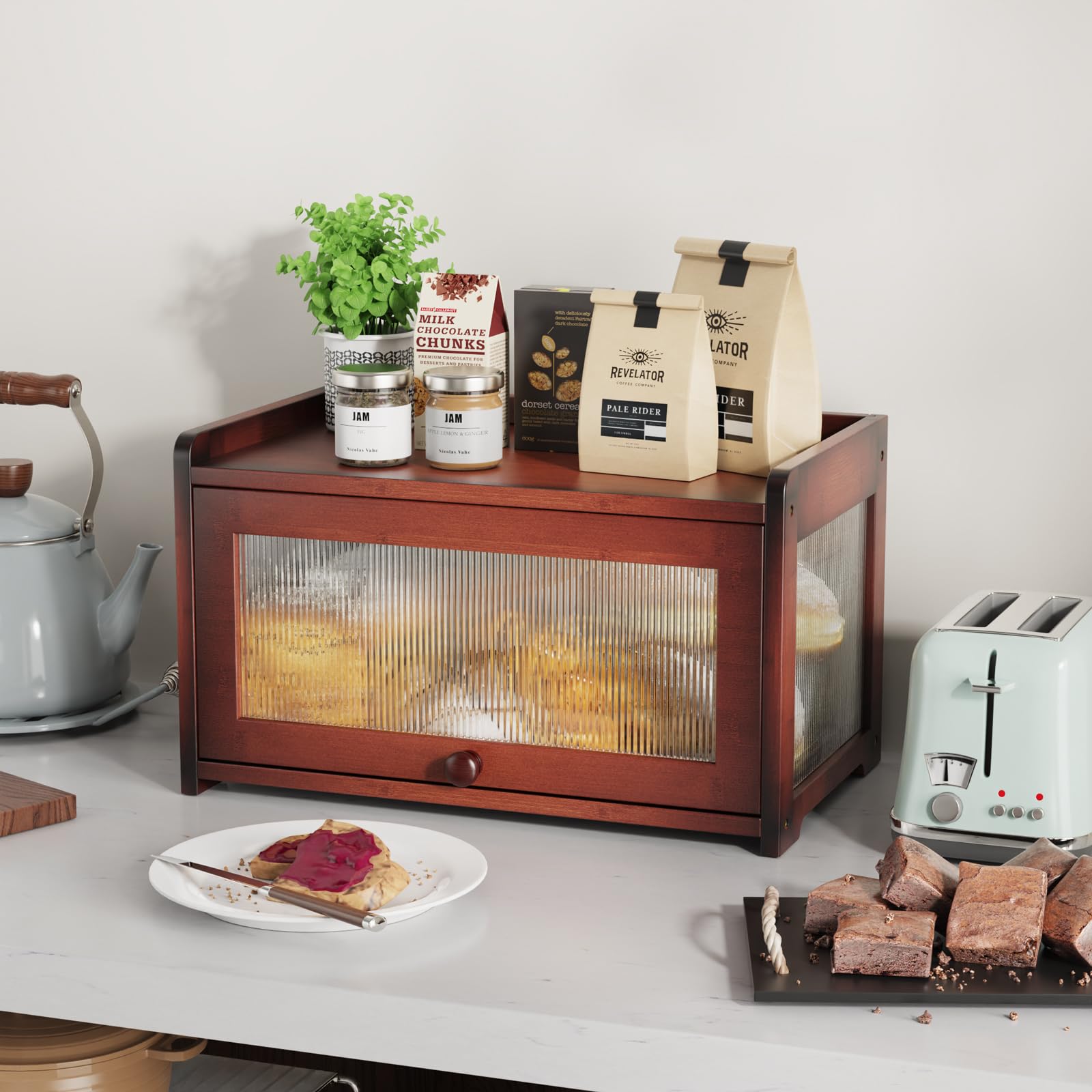 BAMBANG Bamboo Bread Box offers large capacity for multiple loaves and pastries.