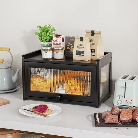 BAMBANG bamboo bread box right window highlights artisanal bread while keeping crusts crisp