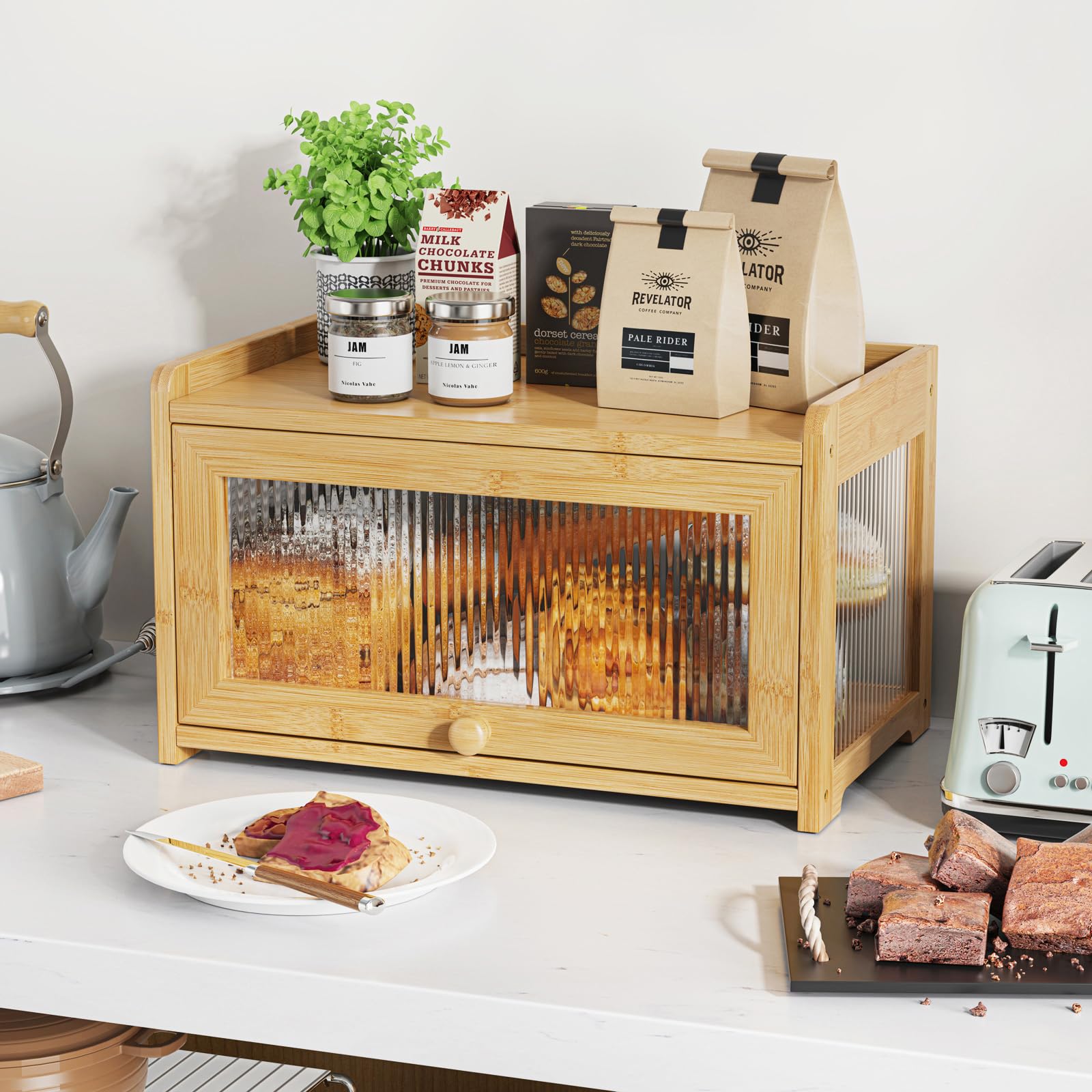 BAMBANG bread box anti-skid feet keep it stable on counters.