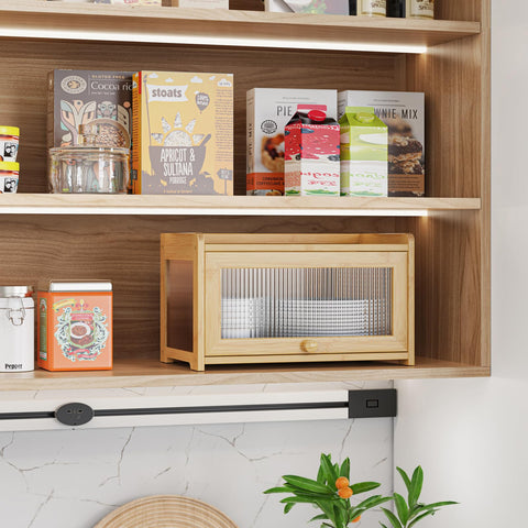BAMBANG bread box flat-top design adds extra counter storage.