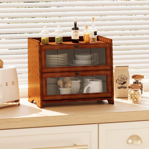 BAMBANG bread box raised feet protect surfaces and elevate display.