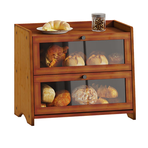 BAMBANG bread box two-tier front view keeps artisanal bread neatly organized.