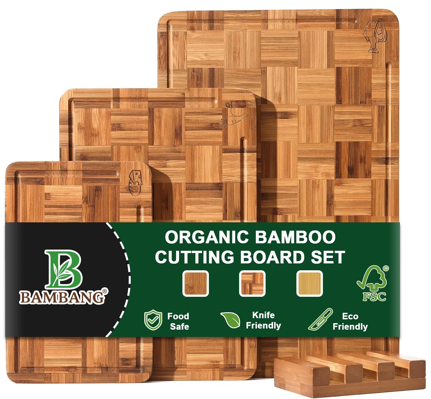 BAMBANG 15x10 checkerboard end-grain bamboo board ready for meat prep and serving