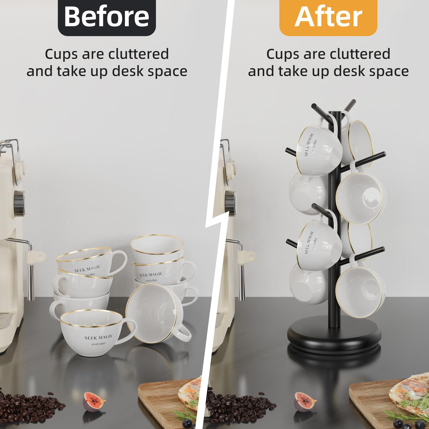 BAMBANG mug tree showing eight hooks for organized mug storage.
