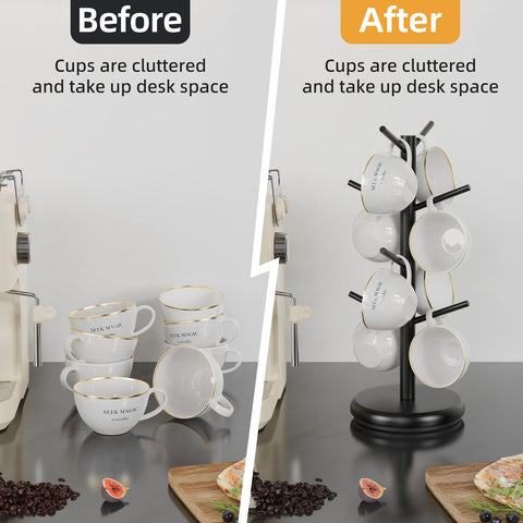 BAMBANG mug tree showing eight hooks for organized mug storage.
