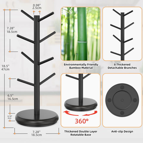 BAMBANG mug tree natural bamboo finish highlights eco-friendly kitchen design.