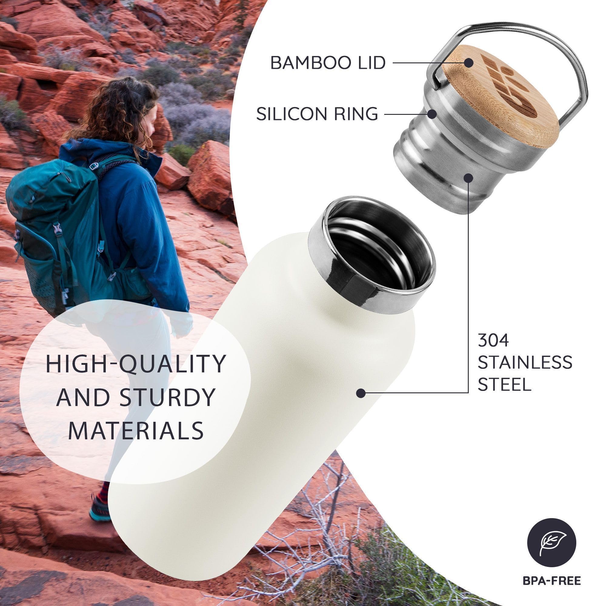 Bambaw polar white bottle interior features durable 304 stainless steel