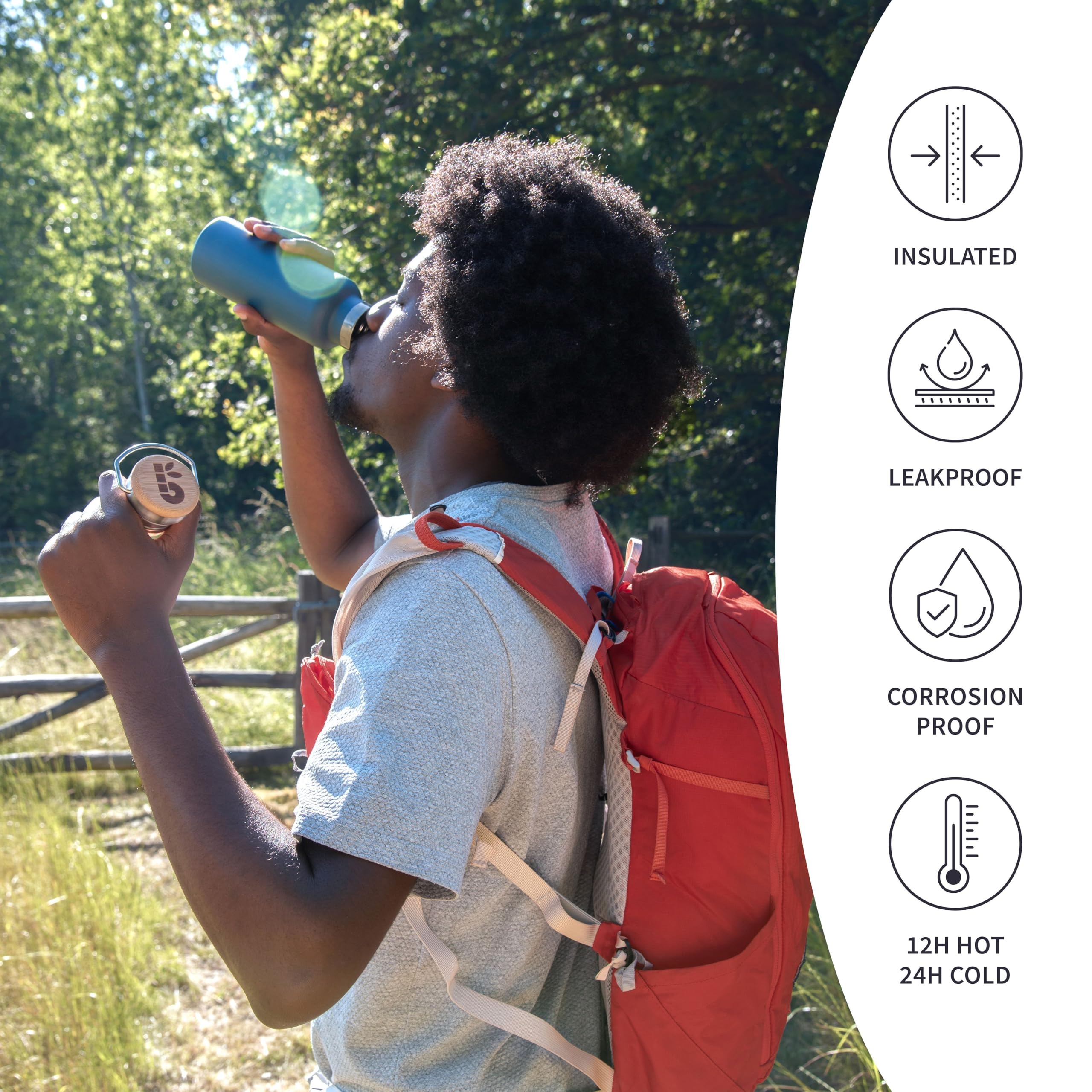 Bambaw 32oz insulated bottle lid-closed demonstrates leak-proof design for on-the-go use.