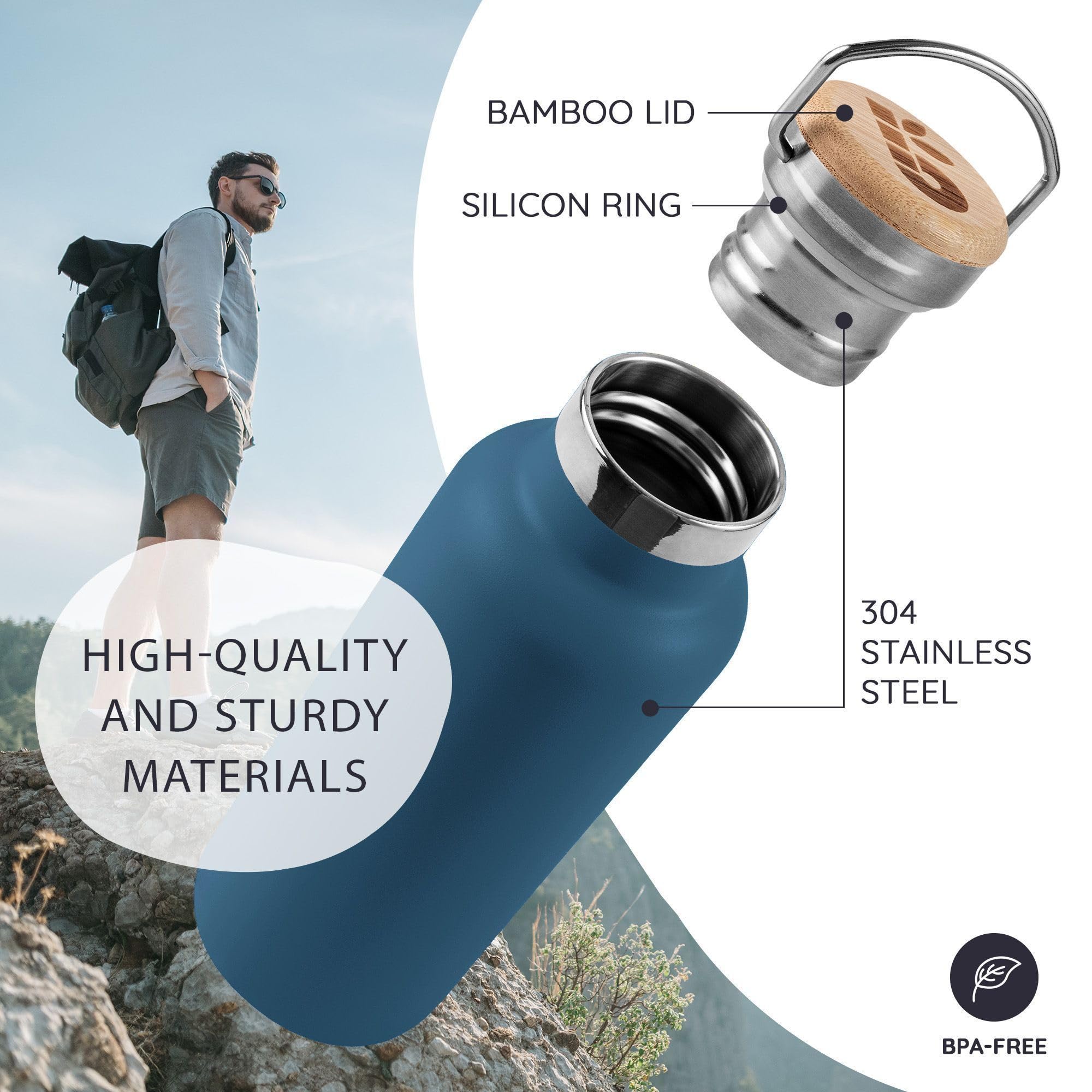 Bambaw 32oz insulated bottle wide-mouth open shows space for ice cubes.