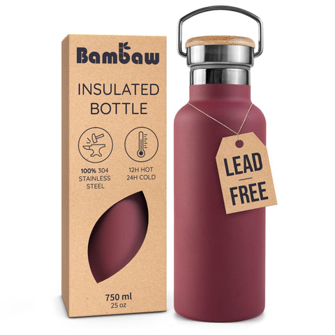 Bambaw bottle Red Berry front view, durable stainless steel for everyday hydration