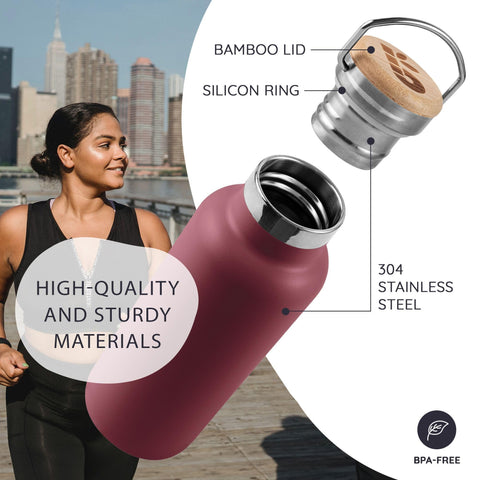 Bambaw bottle Red Berry side profile, sleek steel design