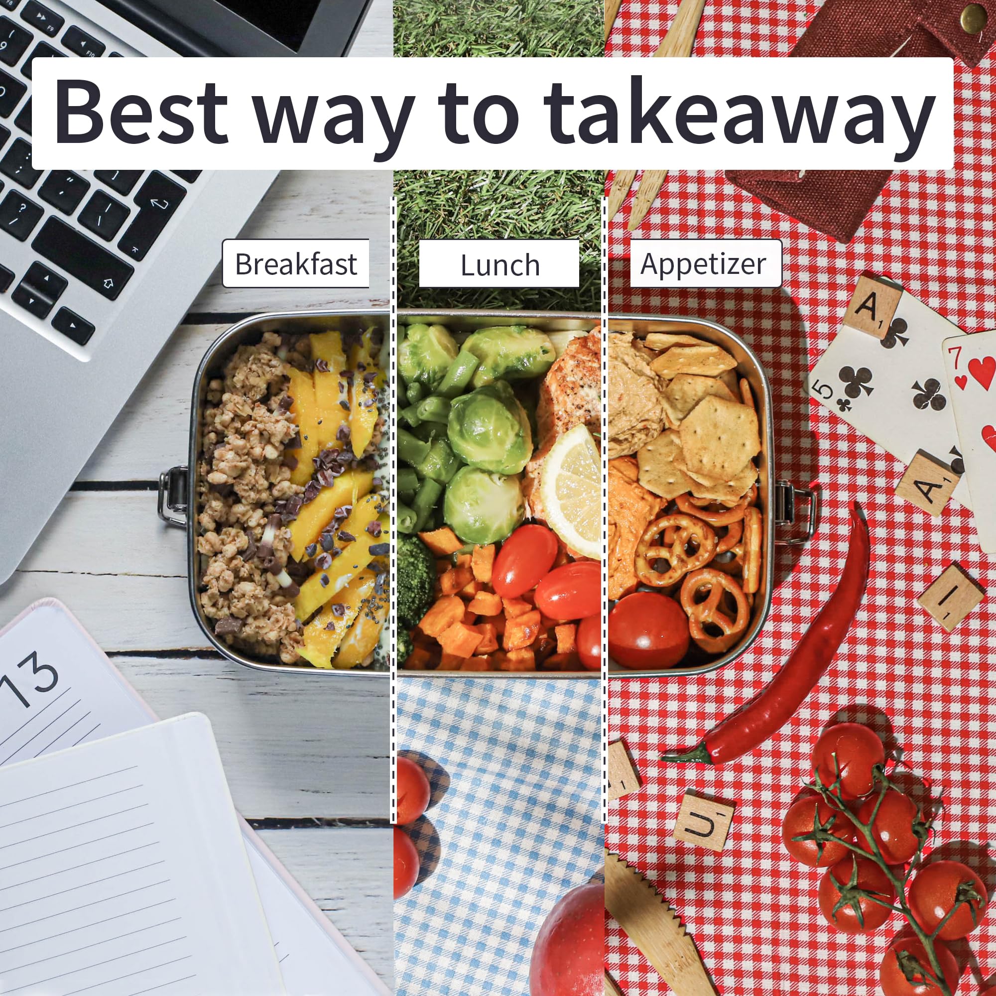 The 47 oz capacity suits breakfast, lunch, and snacks for the day.