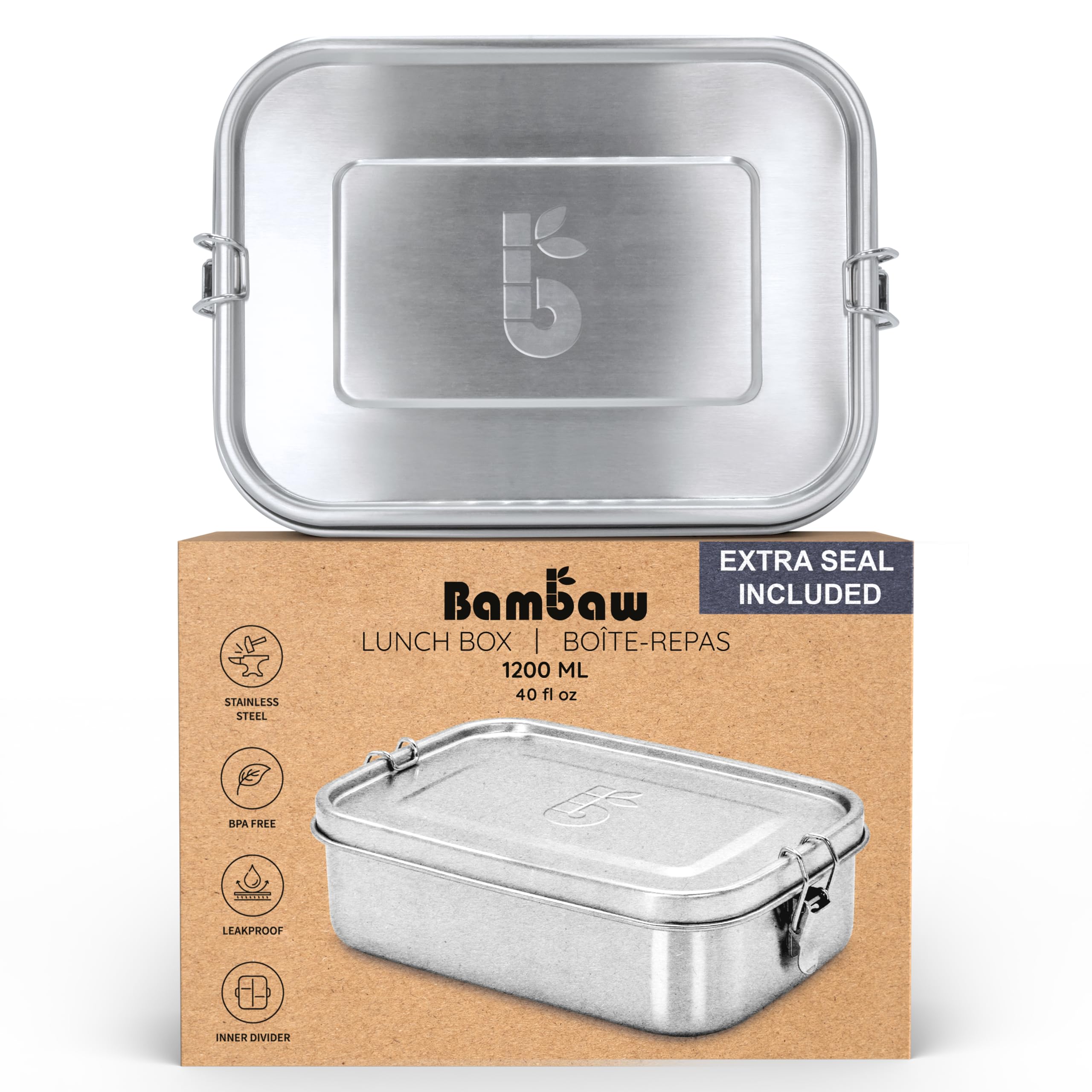 Bambaw lunchbox 40oz outer view highlights spacious capacity for meals on the go.