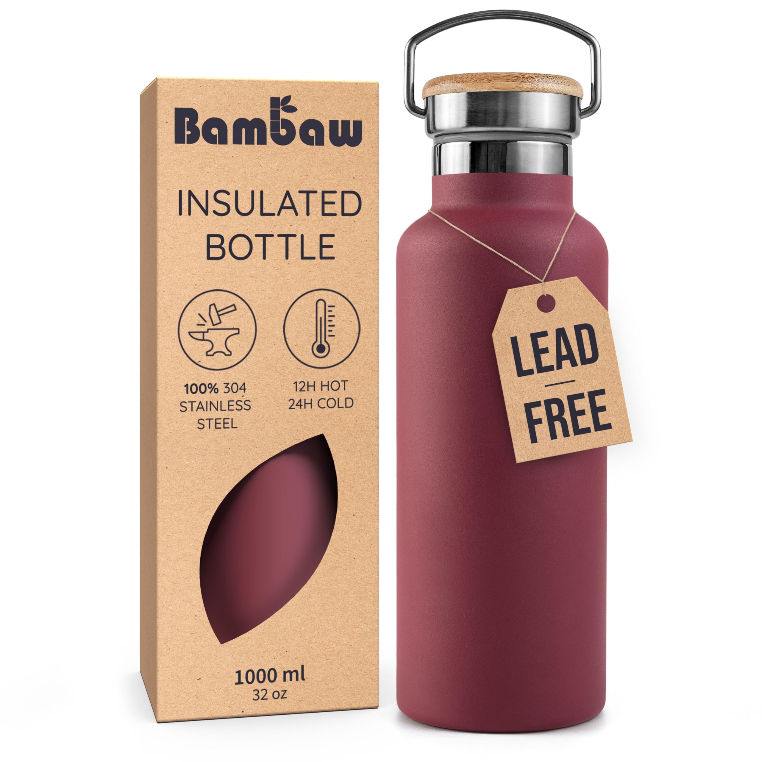 Bambaw red berry 32oz water bottle ready for daily hydration on the go