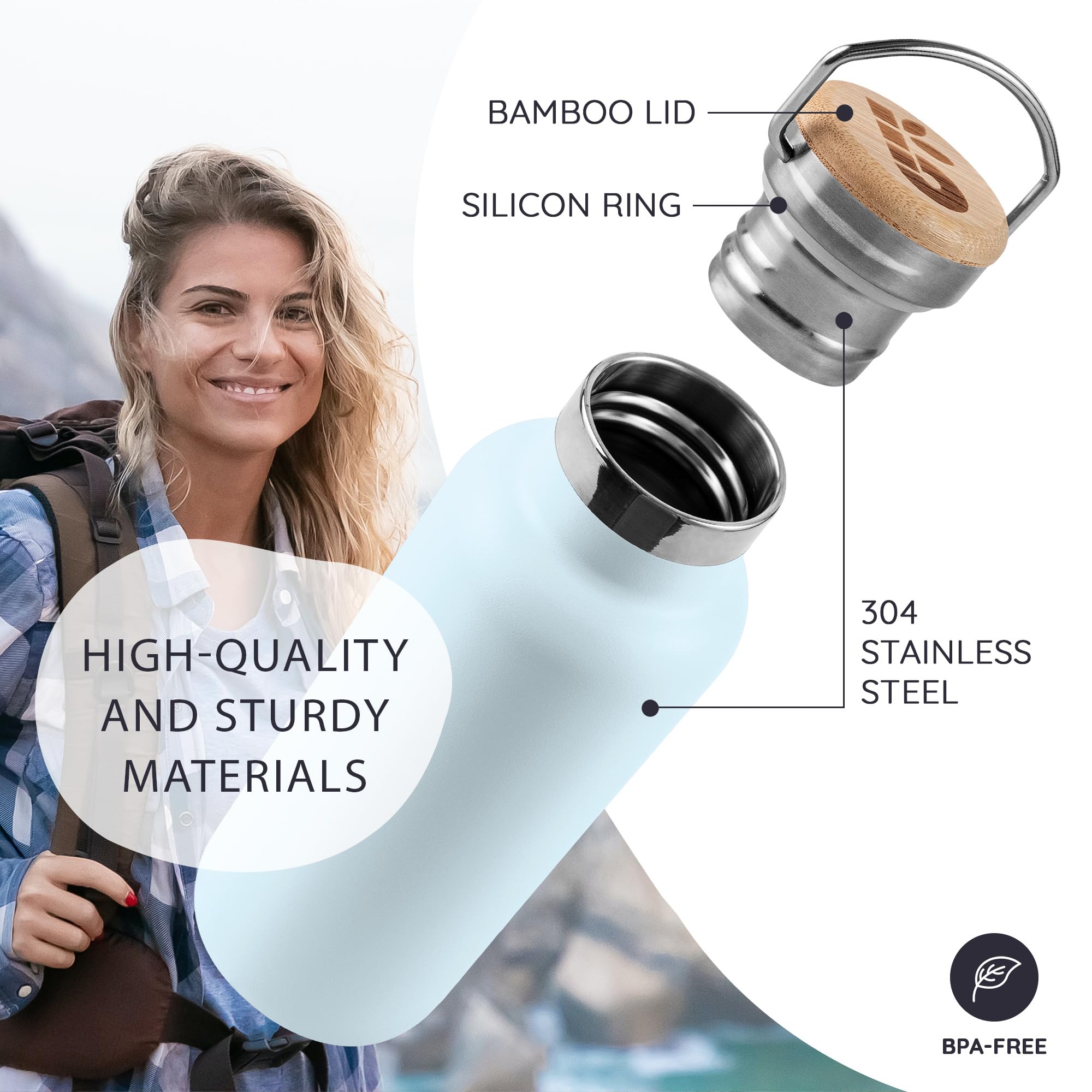 Bambaw Thermo Water Bottle handle closeup highlighting ergonomic grip and portable design.