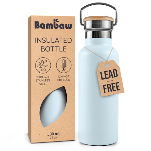 Bambaw Thermo Water Bottle ice-blue full shot for everyday hydration on the move.
