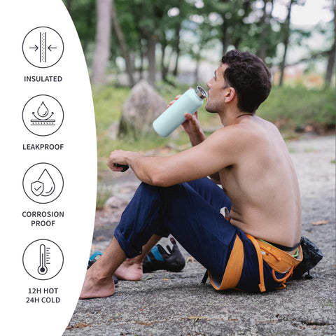 Bambaw Thermo Water Bottle wide opening image emphasizes space for ice and tea infuser.