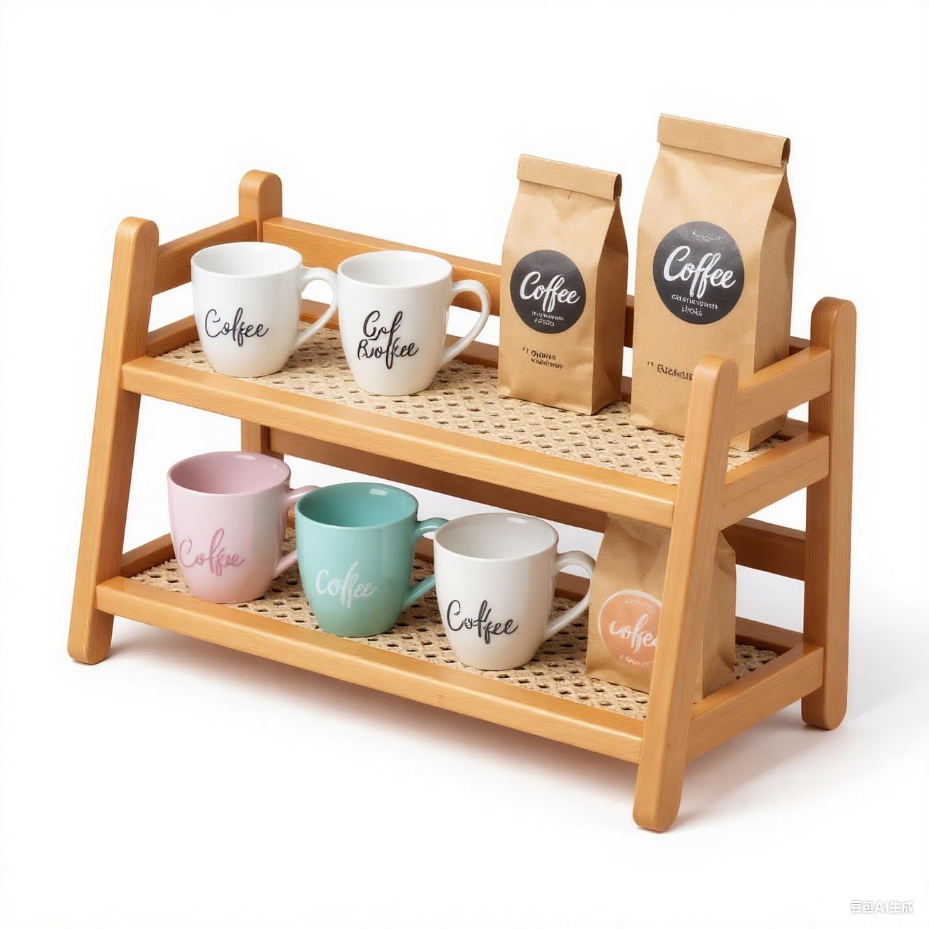 2-Tier coffee station organizer easy assembly and smooth bamboo surface.
