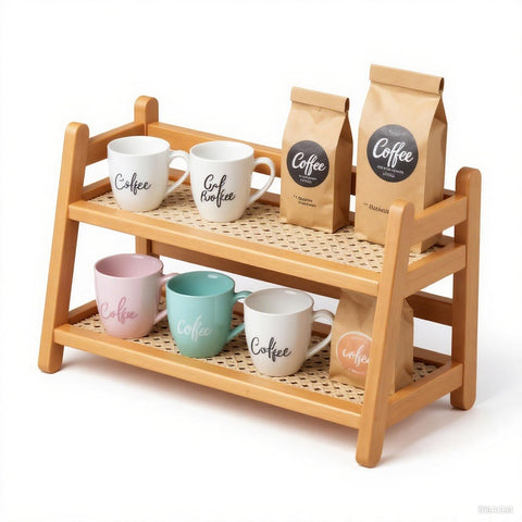 2-Tier coffee station organizer easy assembly and smooth bamboo surface.