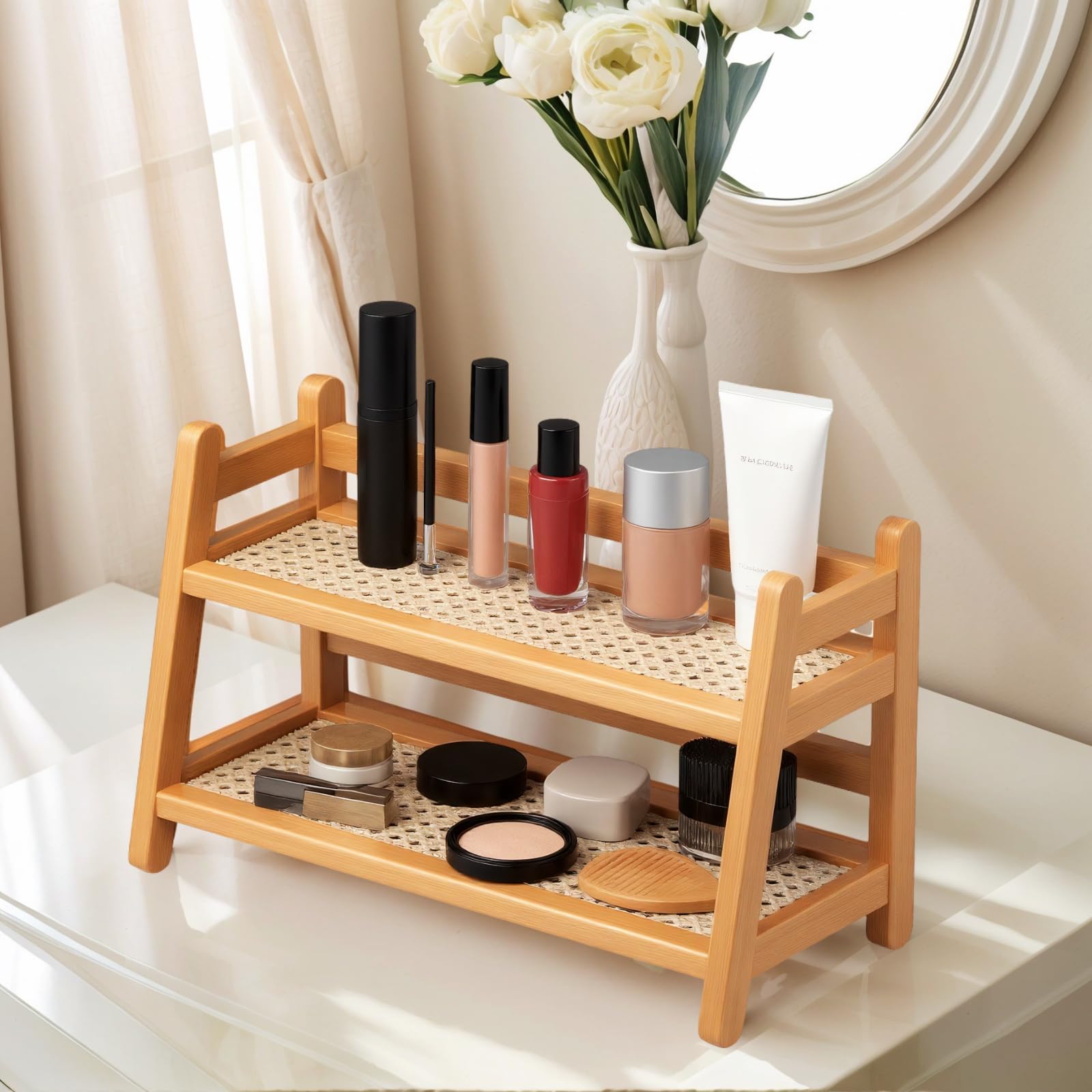 2-Tier coffee station organizer versatile kitchen display for coffee bar.
