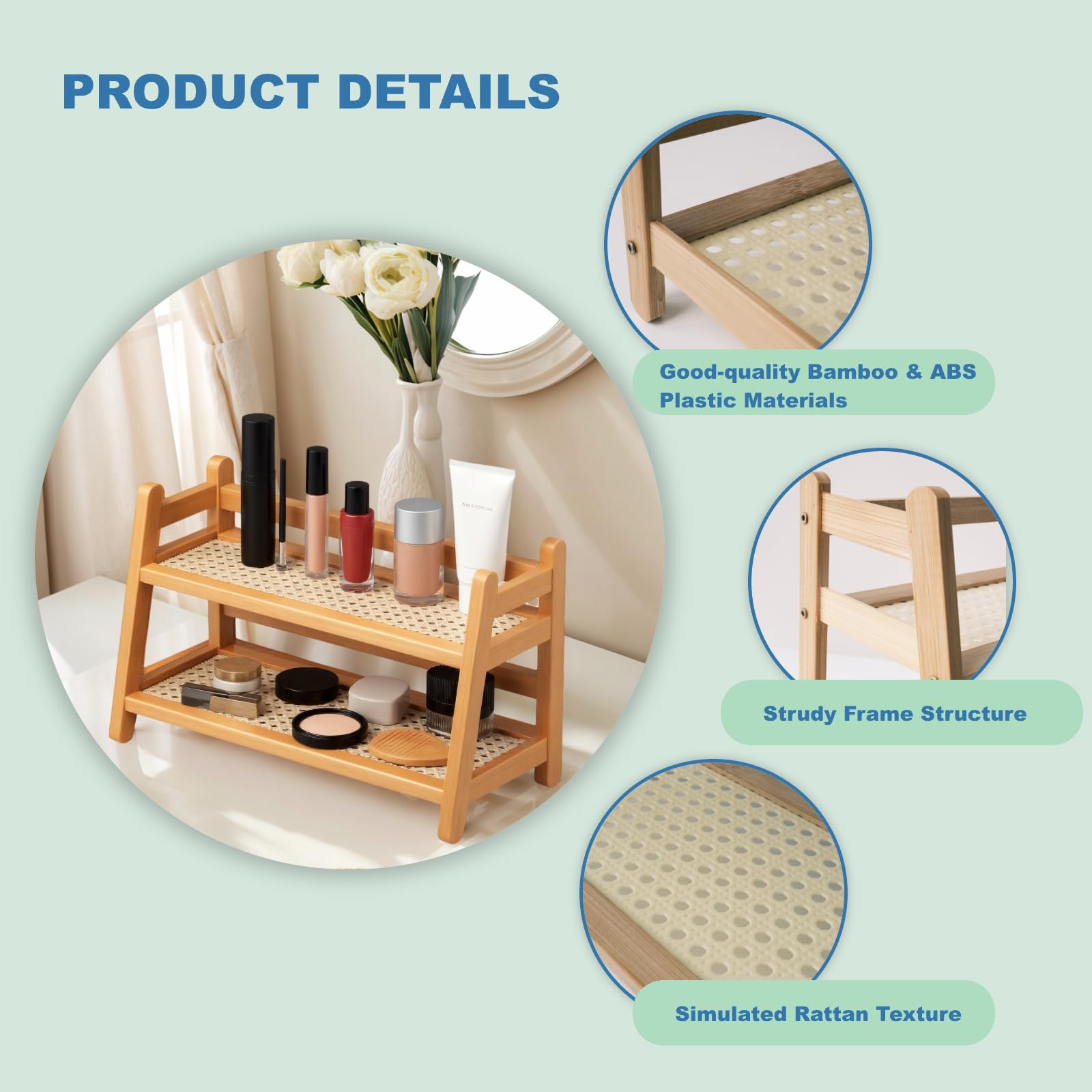 2-Tier coffee station organizer rustic wicker texture suits farmhouse decor.