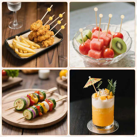 Bamboo Gold Ball Picks ideal as drink garnishes and canapés.