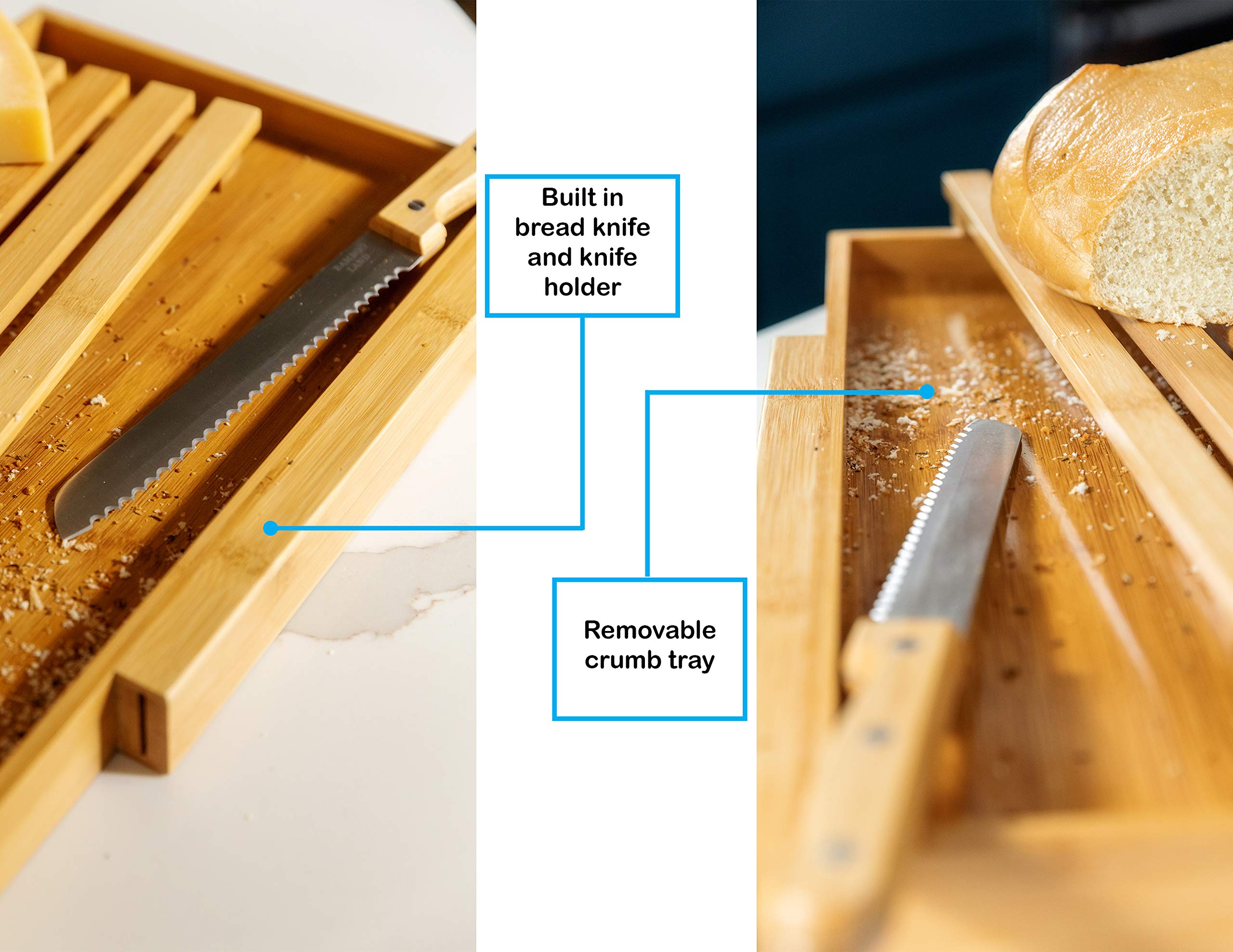 BAMBOO LAND bamboo cutting board for bread with natural oil finish.