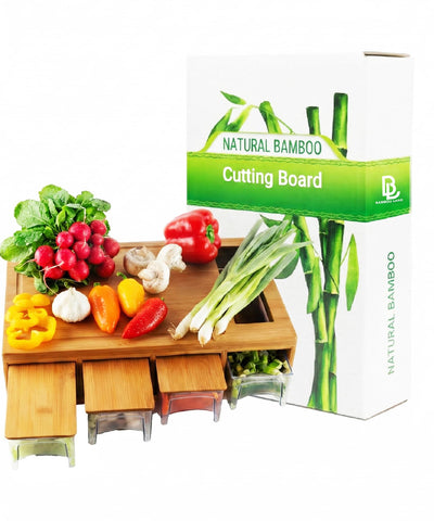 BAMBOO LAND large cutting board with trays for organized prep and storage