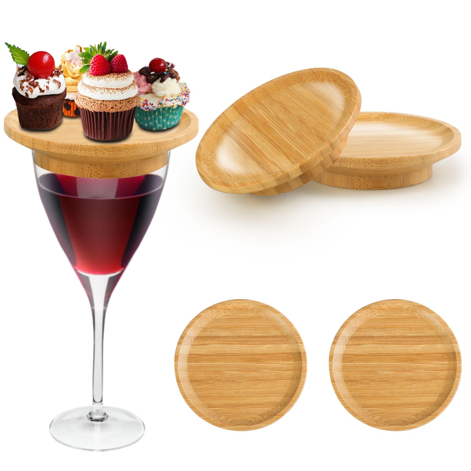 Bamboo wine glass charcuterie topper pack with four pieces for easy entertaining
