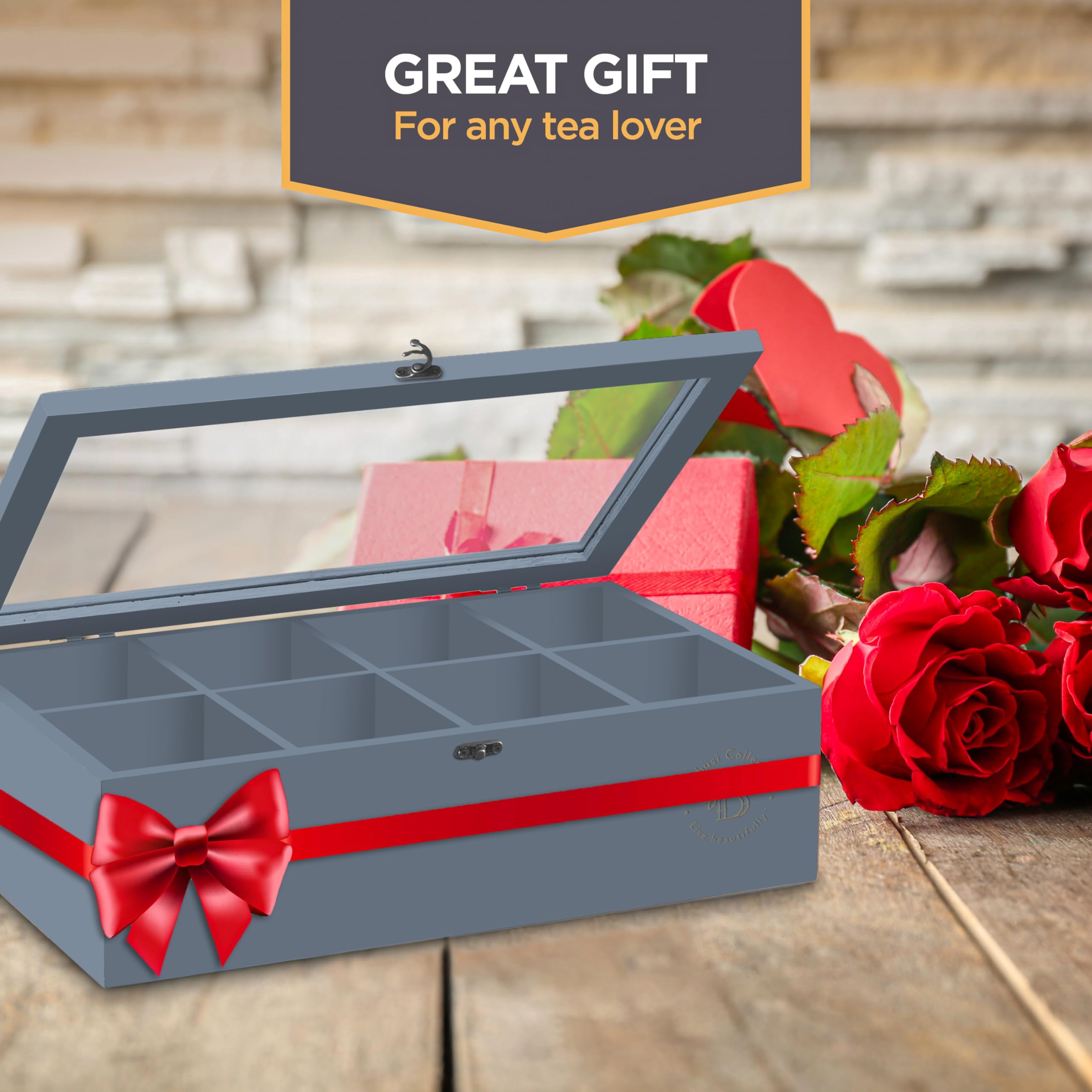 Clear window lets you view your collection at a glance.