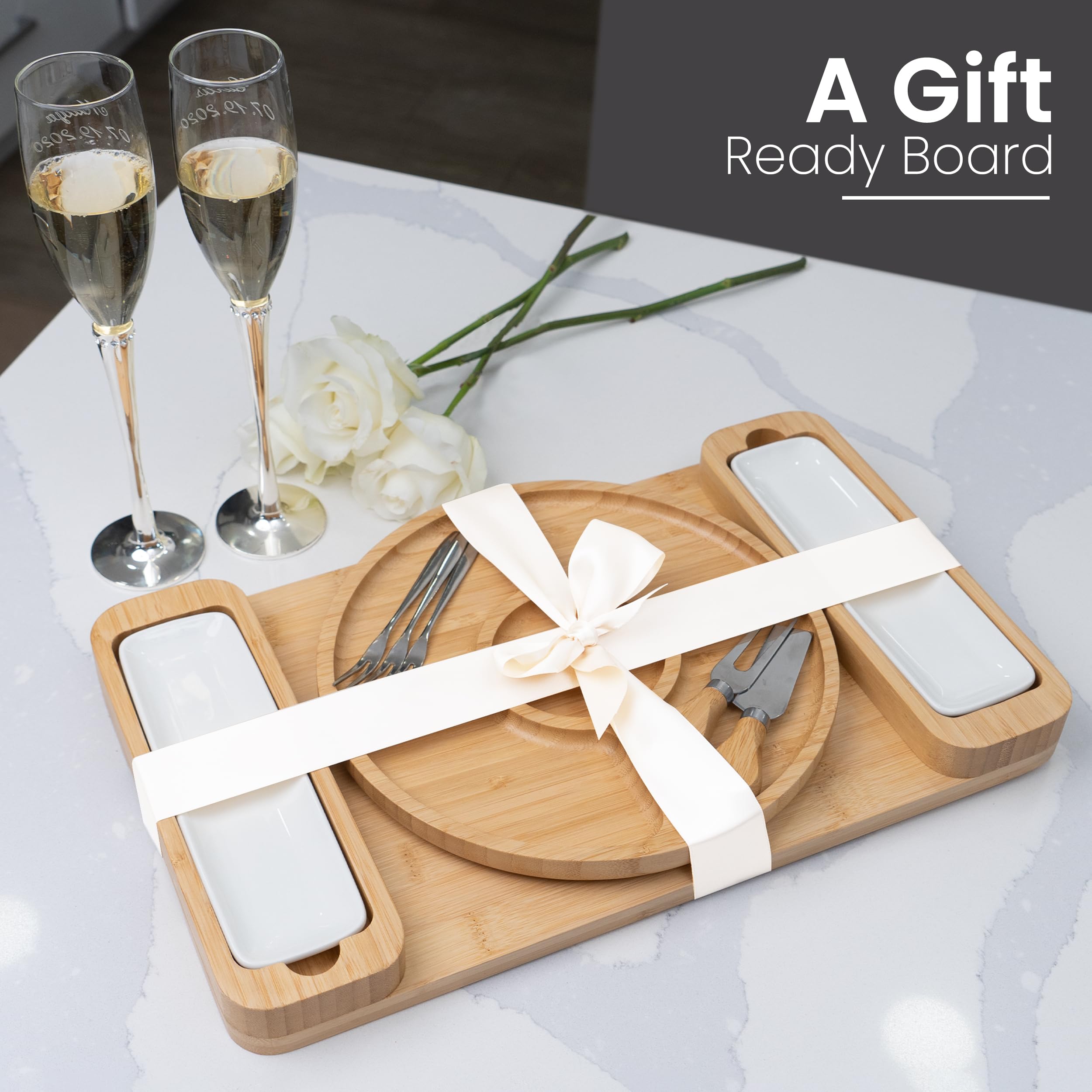 Bambusi round serving tray facilitates easy passing during gatherings.
