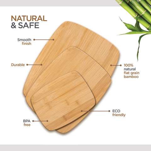 Bambüsi reversible cutting boards for prep on one side and serving on the other.