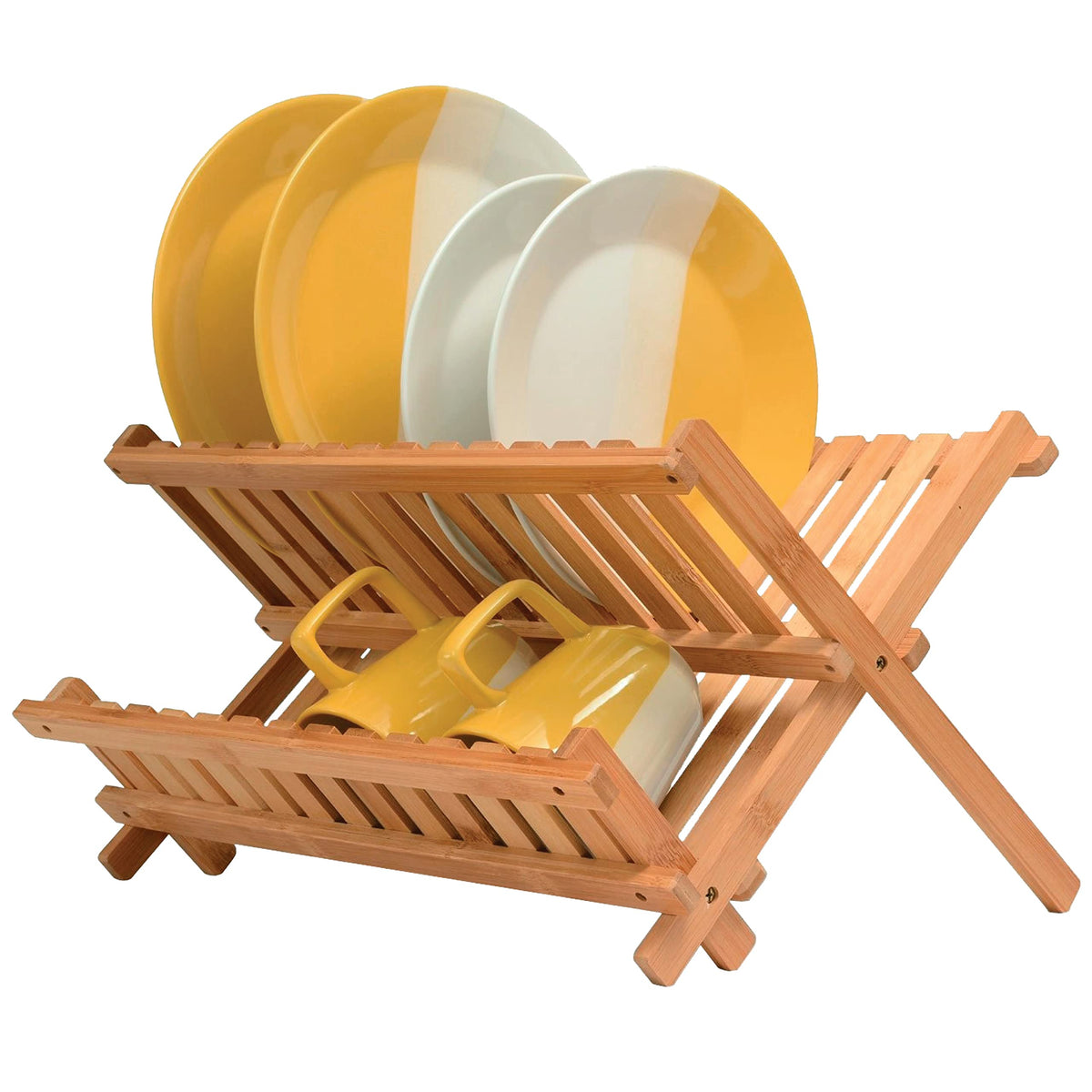 Bambüsi dish drying rack folded flat for space-saving storage.
