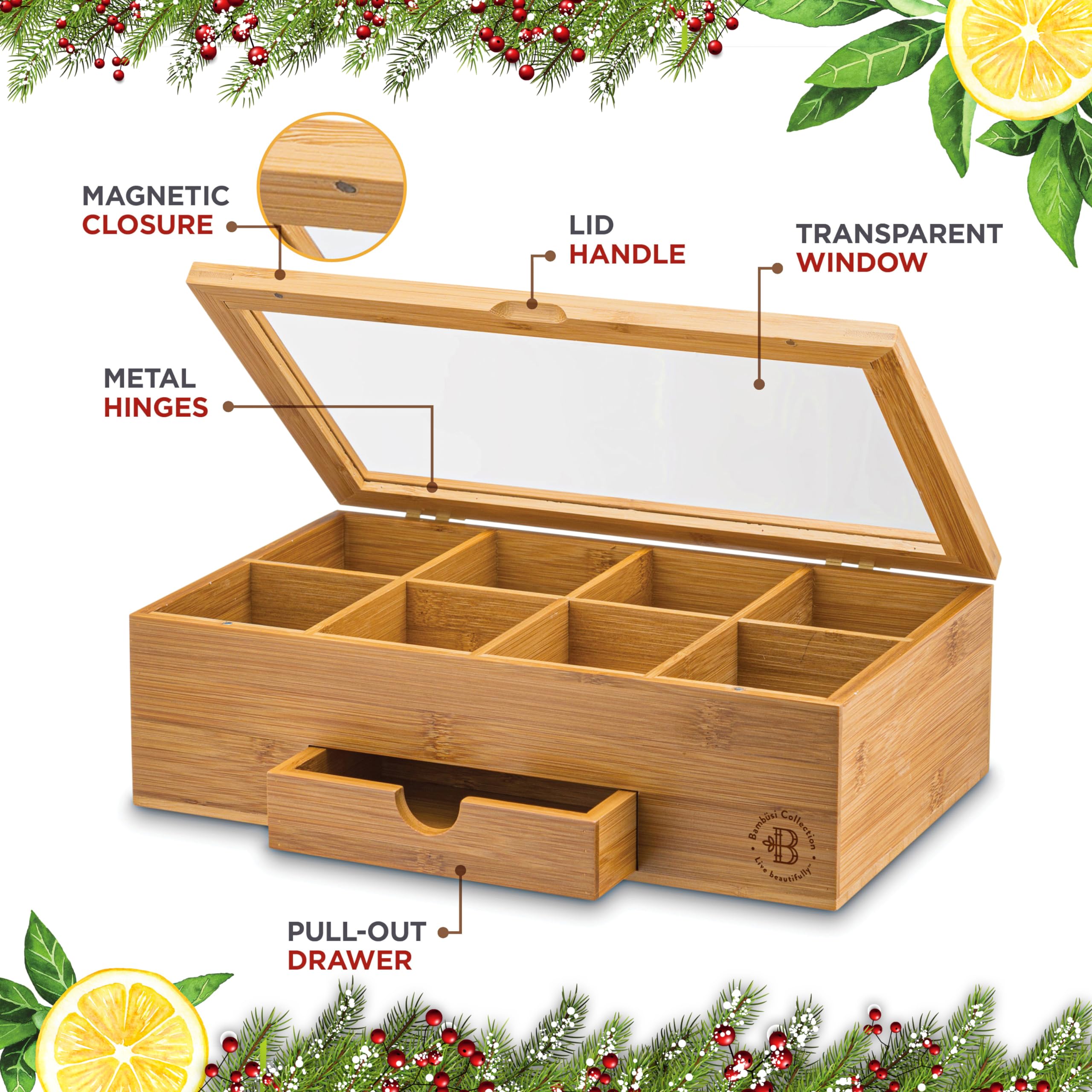 Bambüsi pull-out drawer keeps tea leaves and spices organized and within reach