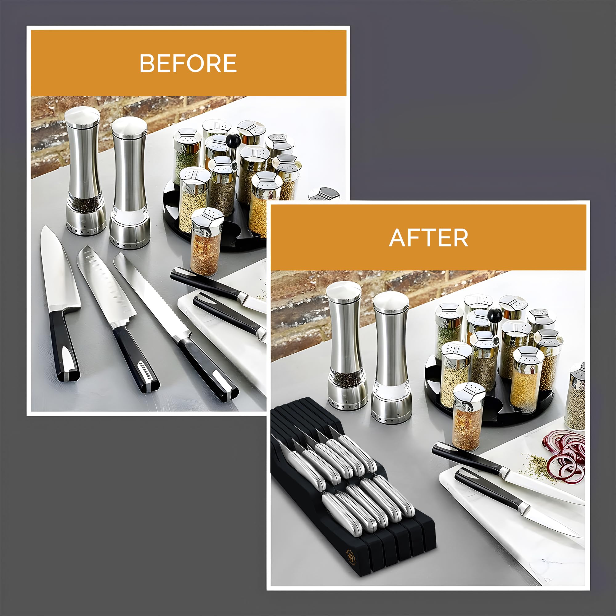 Bambüsi easy-access knife drawer storage for faster meal prep.