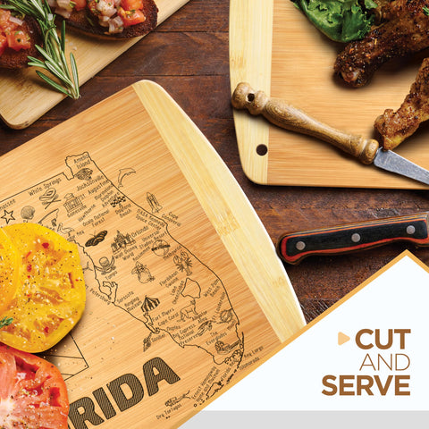 Bambüsi Florida map cutting board back surface ideal for slicing vegetables and fruits.