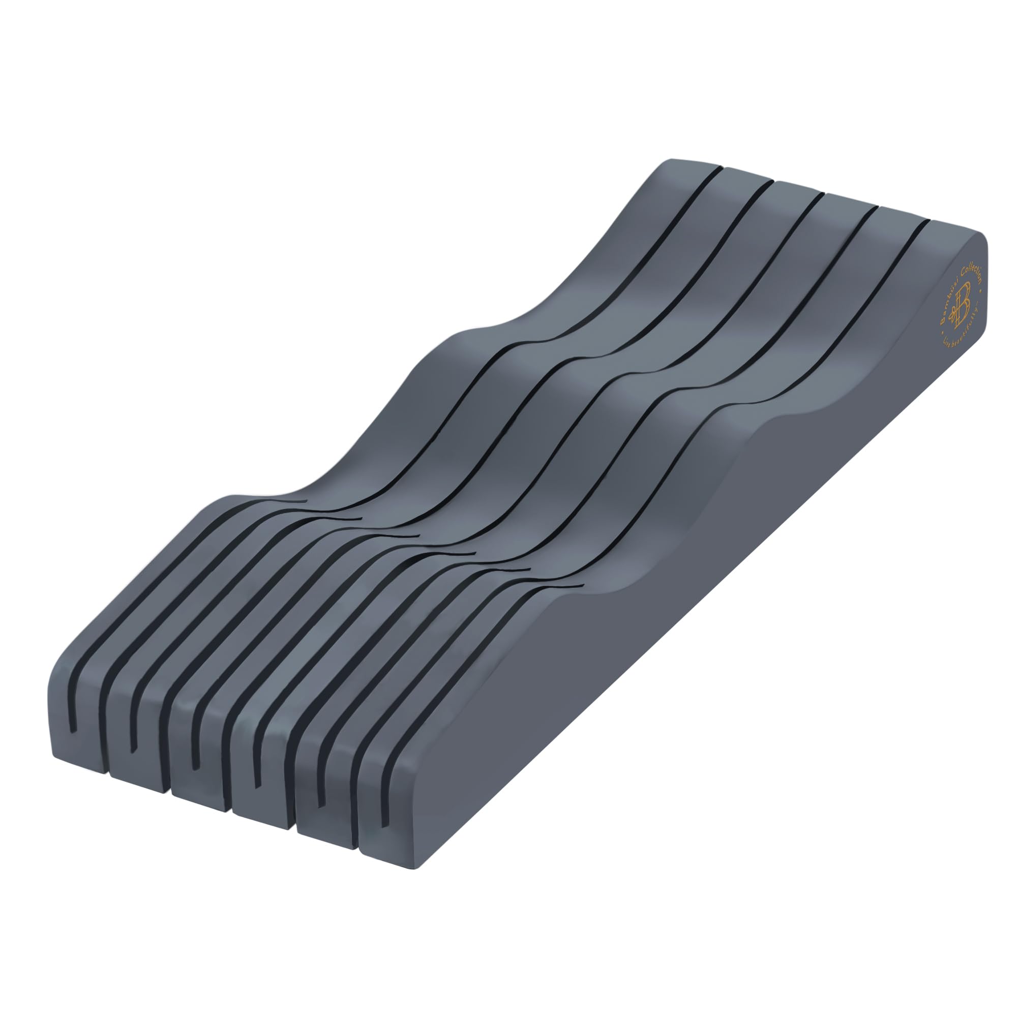 Bambüsi grey wooden knife block tucked neatly inside a drawer