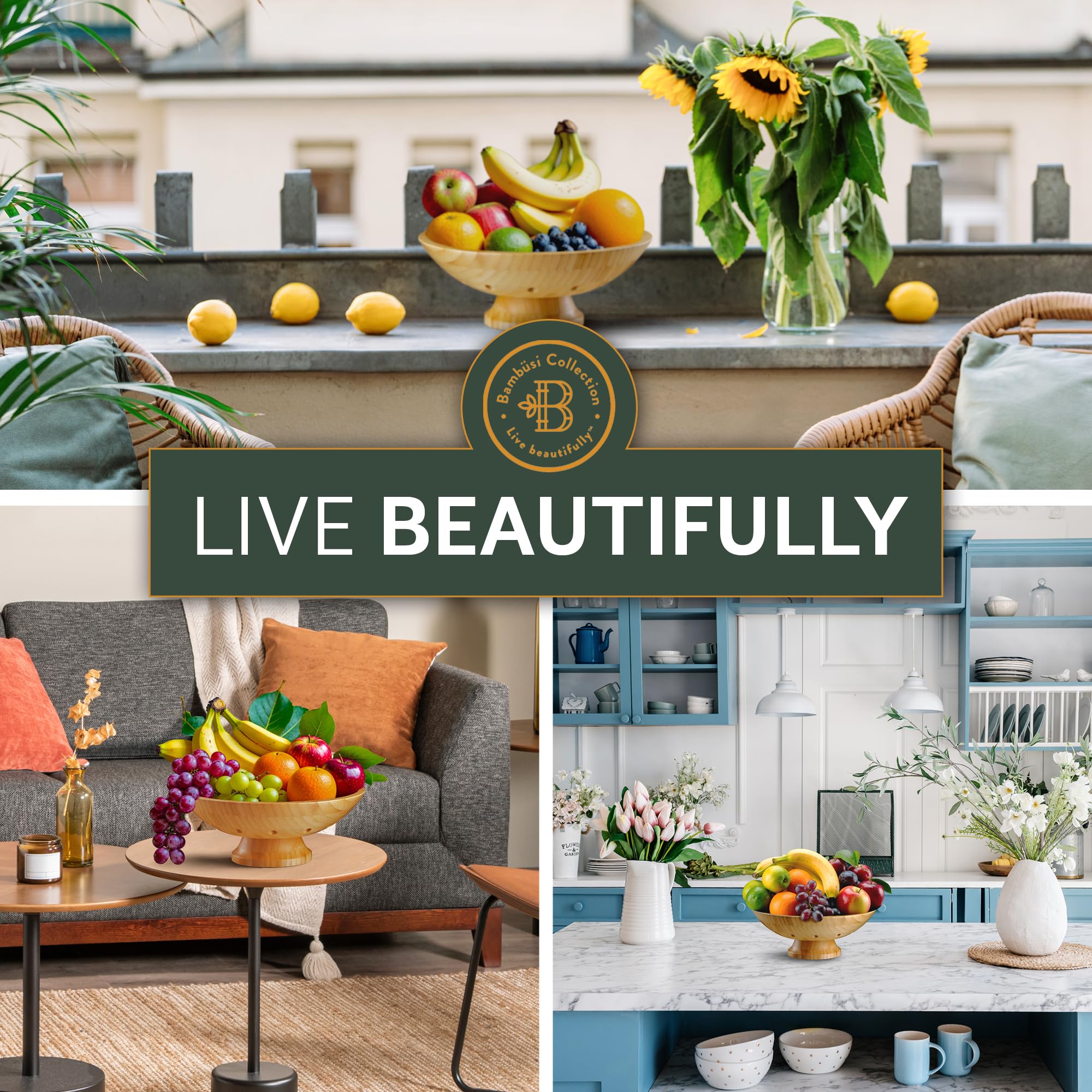 Bambüsi Wooden fruit bowl doubles as a stylish serving dish.