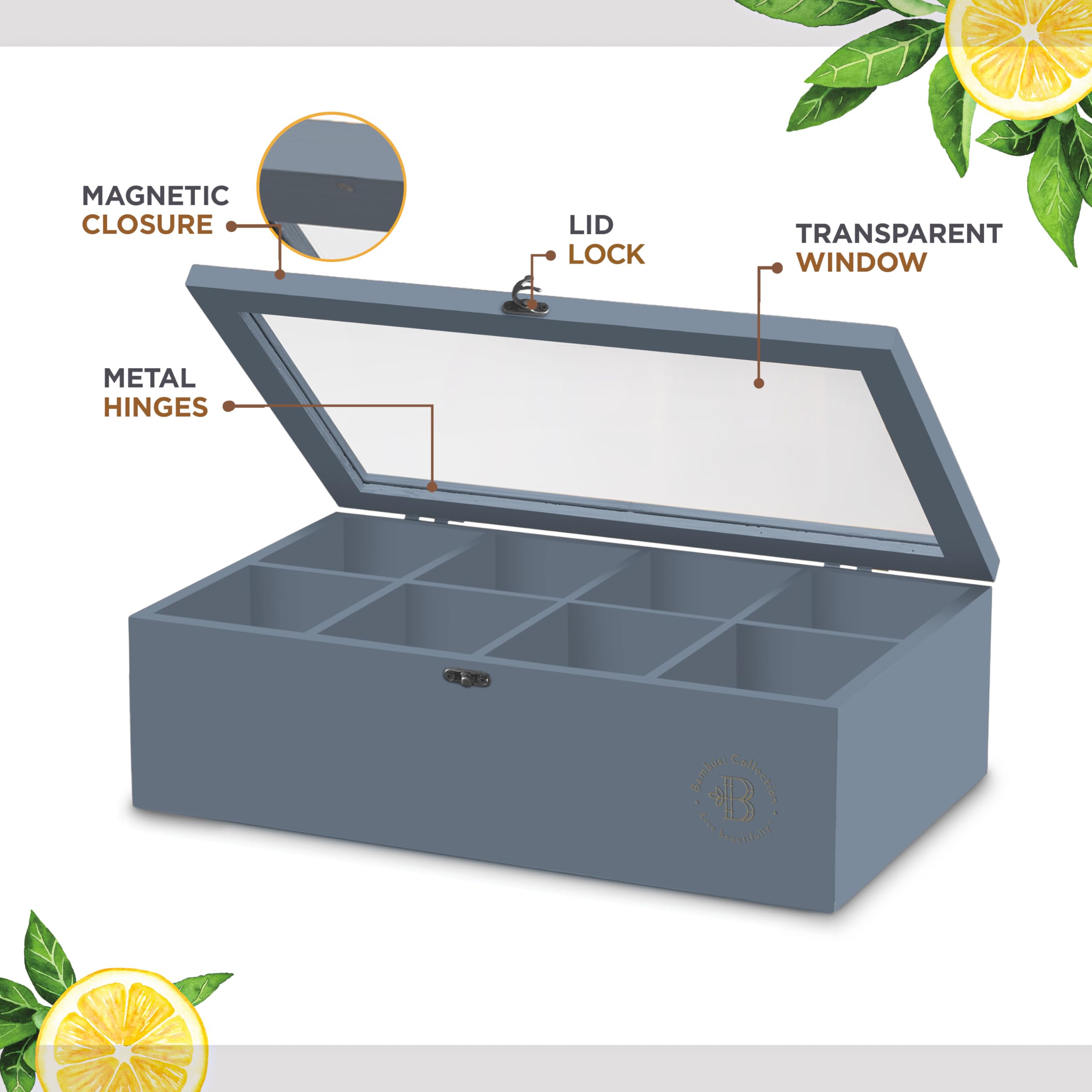 Compact bamboo tea box with a thoughtful design.