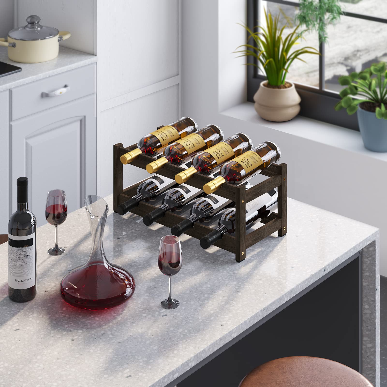 BAMEOS 8-bottle capacity keeps countertops organized and accessible.