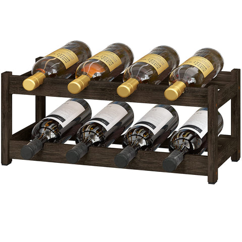 BAMEOS freestanding two-tier wine rack in mocha finish provides sturdy, stylish storage.