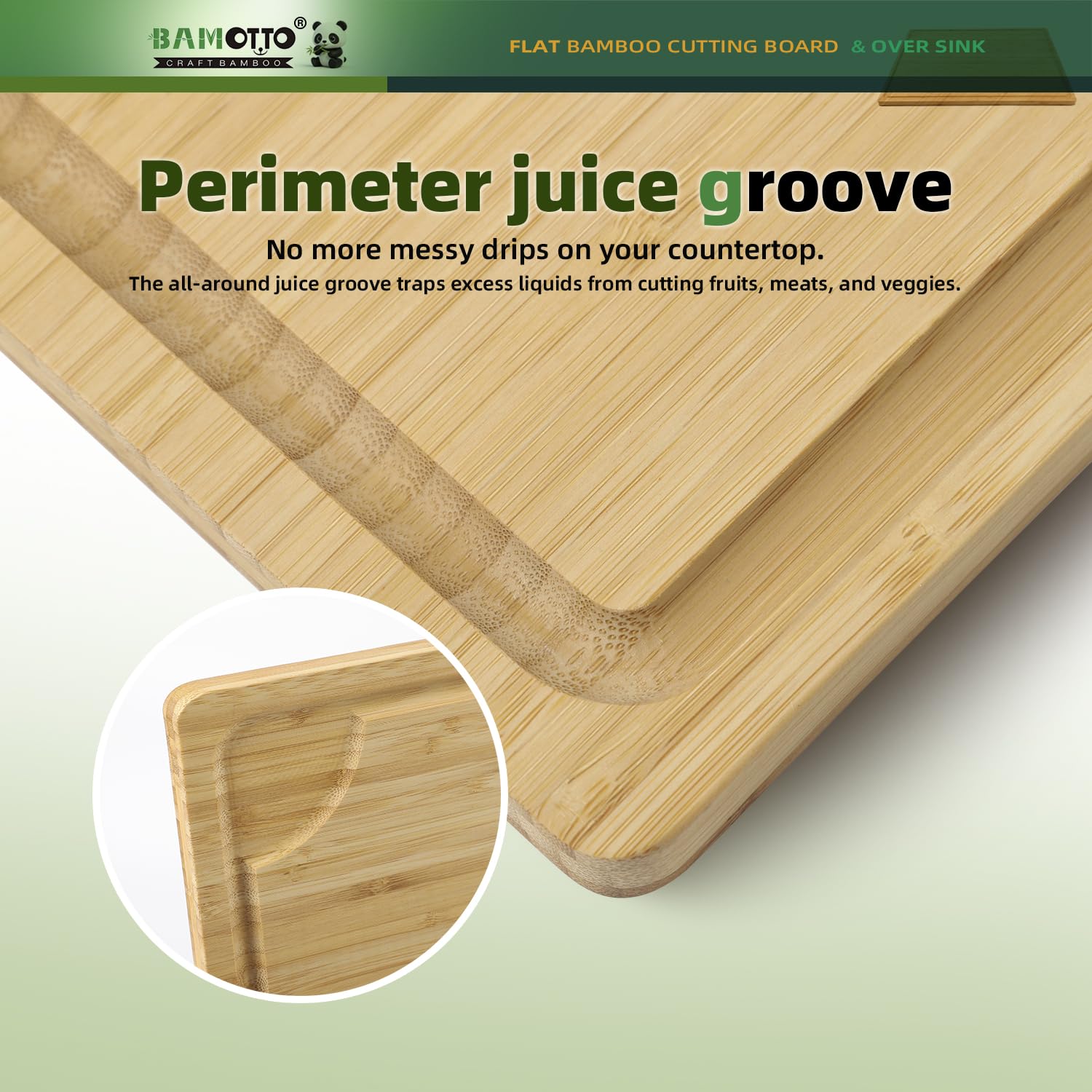 BAMOTTO CRAFTBAMBOO extra-large board with handles for easy lifting