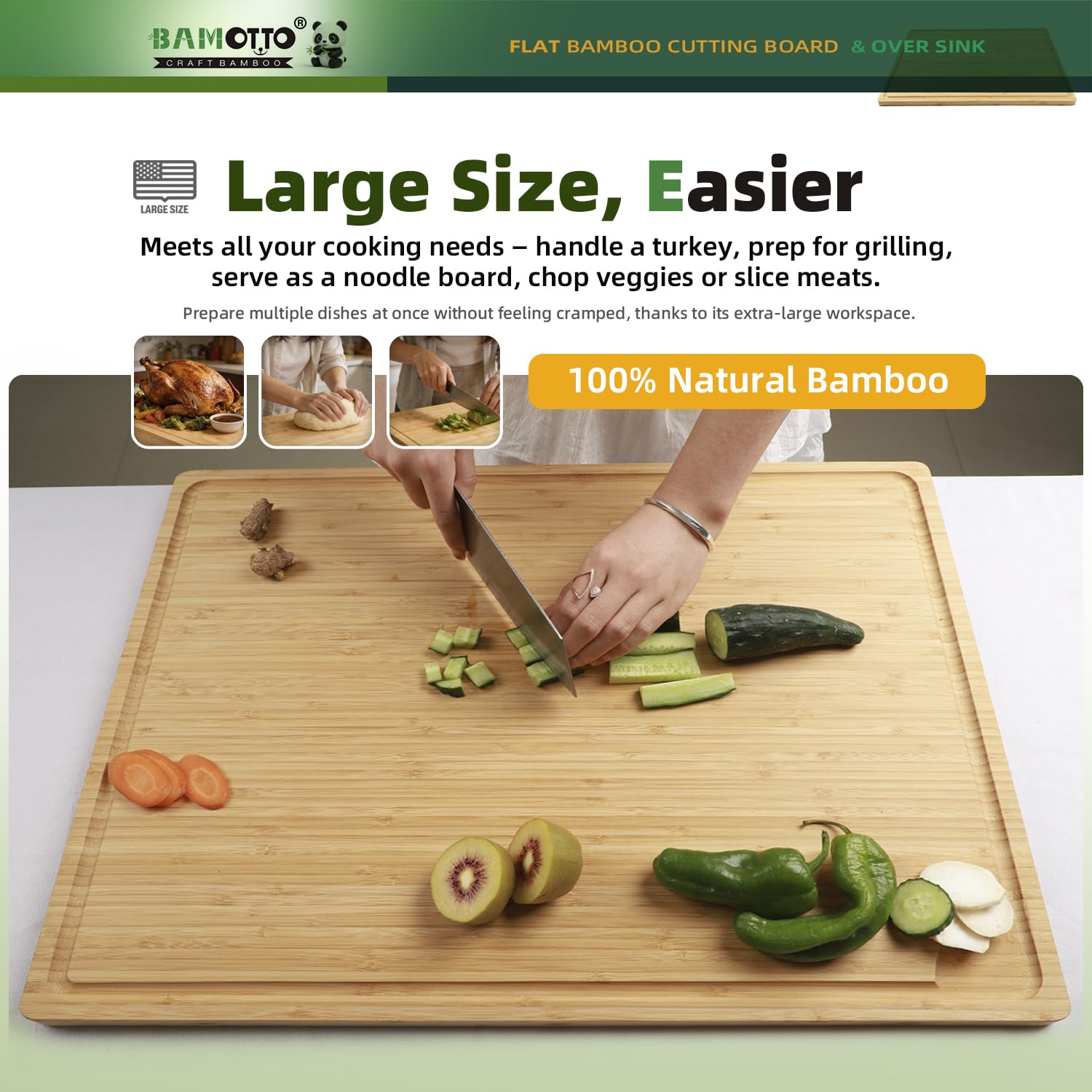 BAMOTTO CRAFTBAMBOO board in use as a generous cheeseboard or carving station