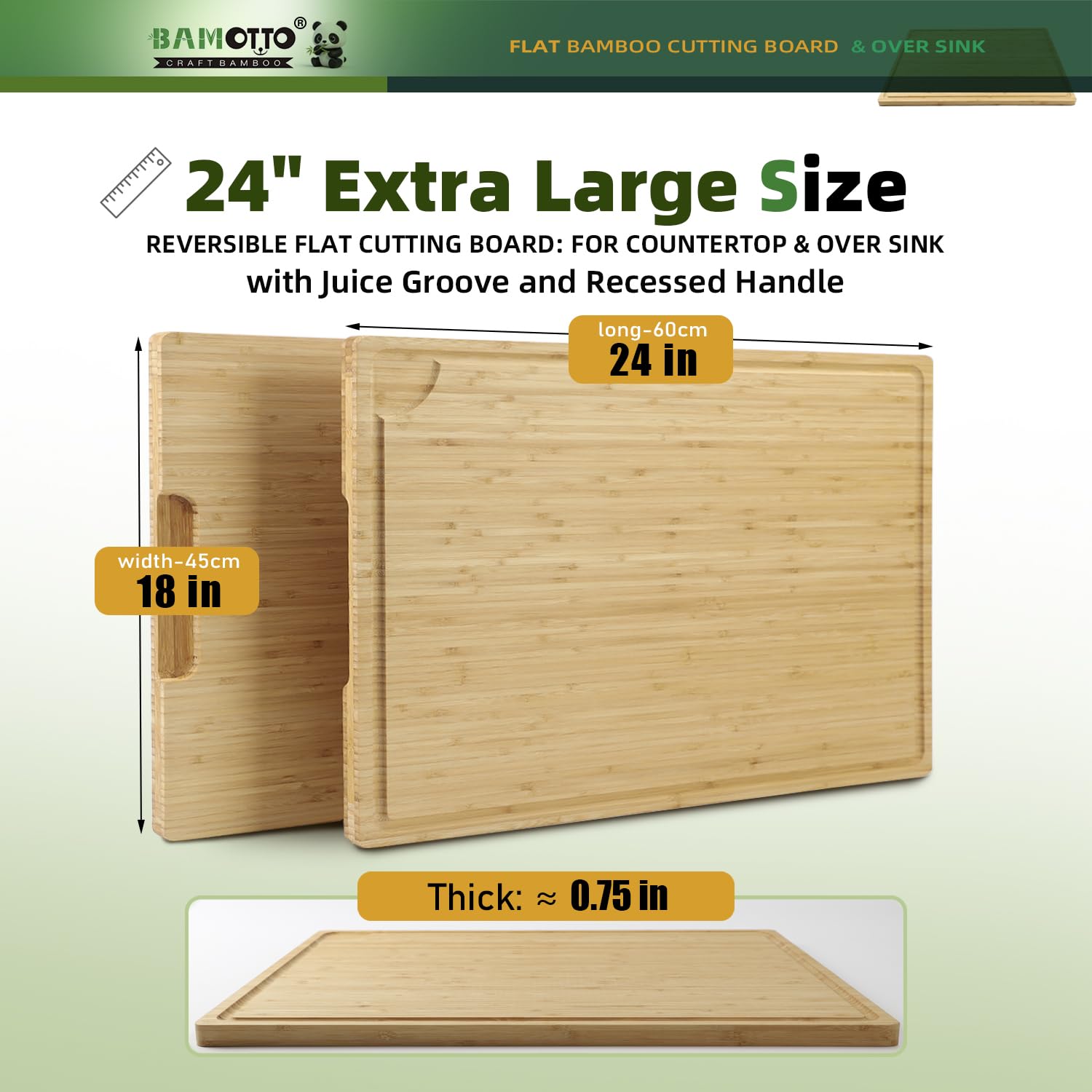 BAMOTTO CRAFTBAMBOO XL cutting board juice groove close-up for tidy counters